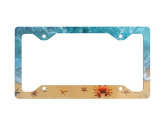 Cornice per targa standard da spiaggia - Cornice per targa Oceano - Stella marina/Granchio - Decorazione da spiaggia Onde dell'oceano - Veicolo - Arte dell'oceano - Decorazione dell'oceano