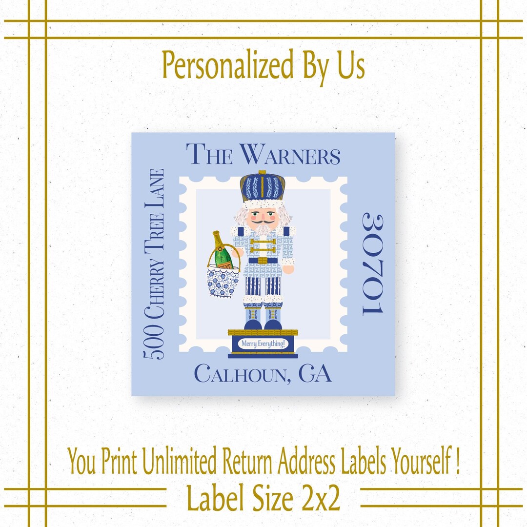 Personalized Printable Return Address Label Chinoiserie Nutcracker Veuve Champagne Custom Large ...