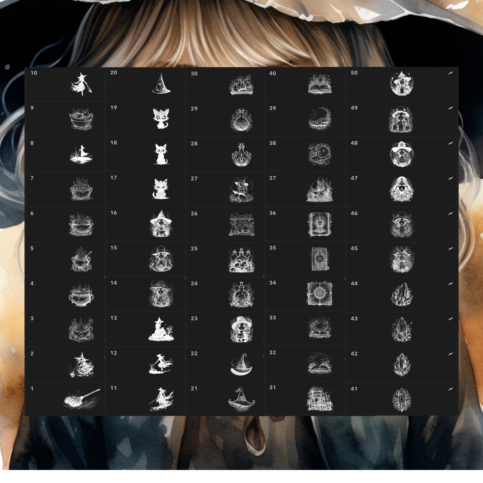 Procreate Witches Theme Stamps | 100+ Spooky Elements Procreate Brushes ...