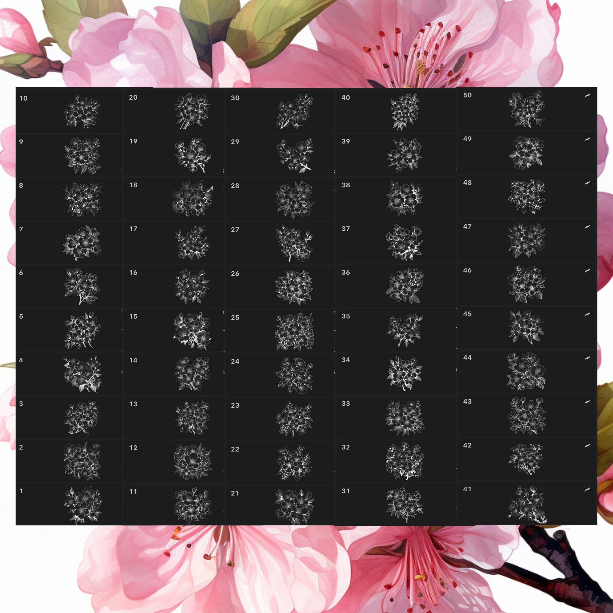 Procreate Cherry Blossom Flower Stamps | 100+ Cherry Blossom Flower ...