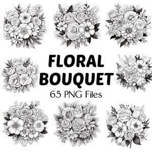 Flores PNG / 65 Ramo Floral Png / PNG Floral / Flores Silvestres PNG / Flores de Corazón Doodle / Flores Clip Art / Dibujo lineal / Ramo Png