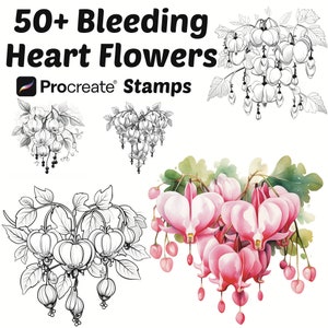 Procreate Tränendes Herz Blumenstempel | 50+ Tränendes Herz Blumen Procreate Pinsel | Botanische Procreate | Blumen | Natur Procreate