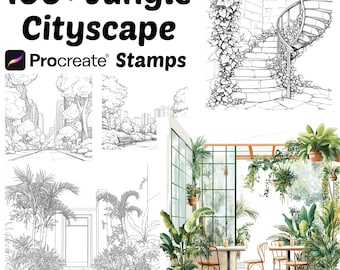 Procreate Jungle Cityscape Background Stamps | 100+ City Forest Background Procreate Brushes | Planta, Trees, Bushes Procreate | City Jungle