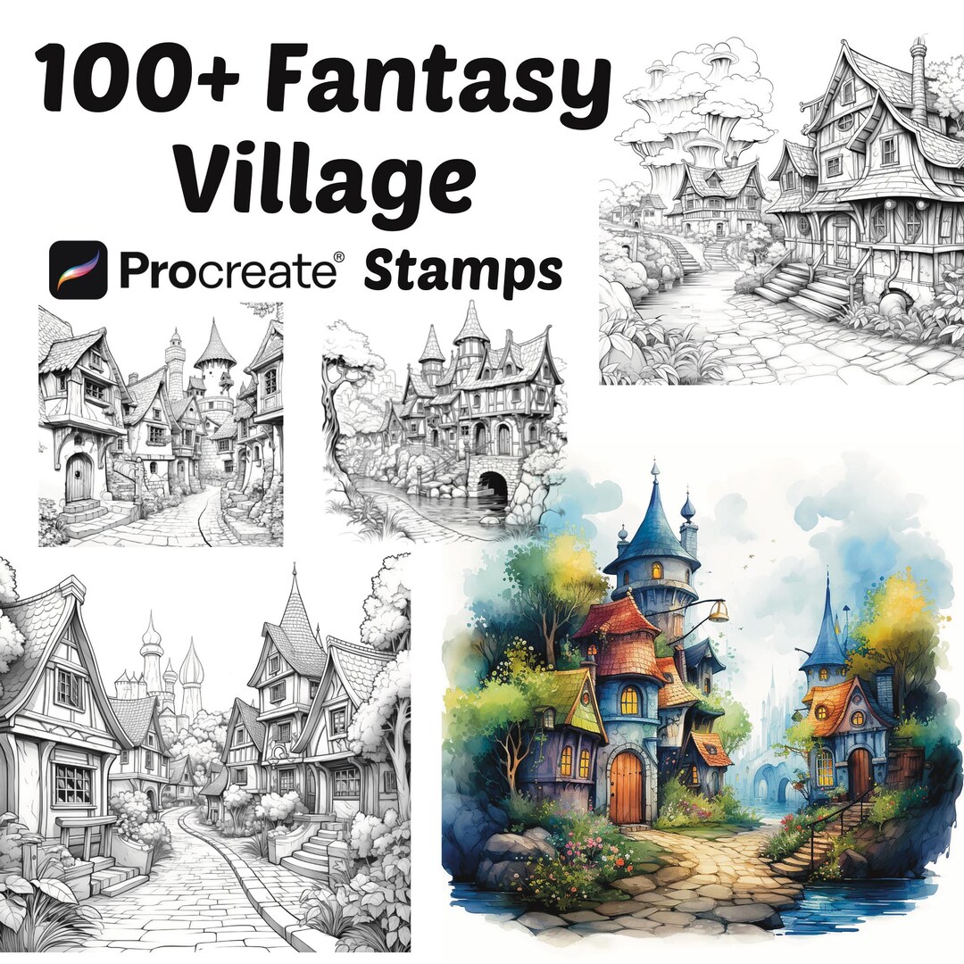 Procreate Fantasy Village Street Stamps | 100+ Fantasy Village House ...