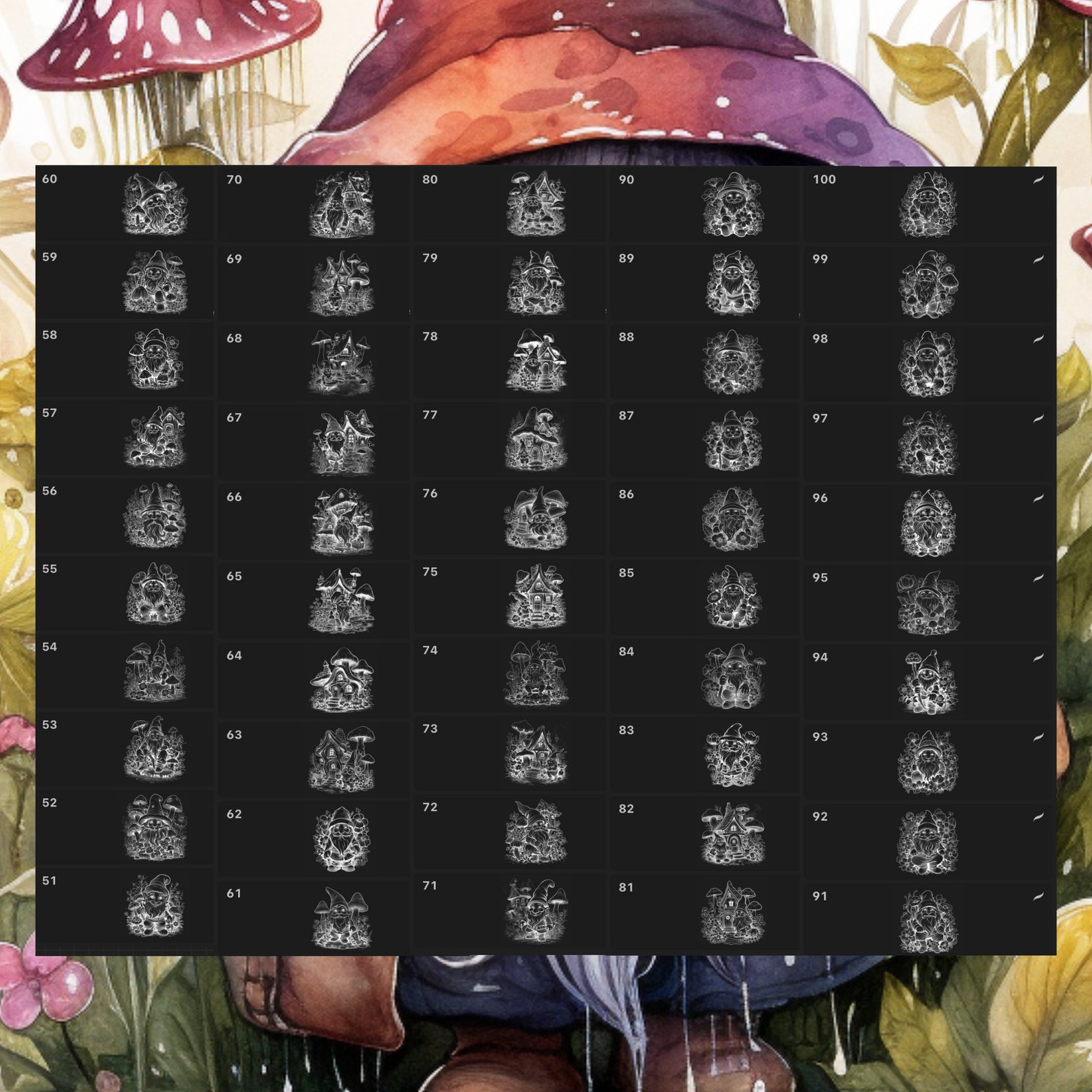 Procreate Enchanted Gnome Stamps | 100+ Mystical Gnome With Flowers ...