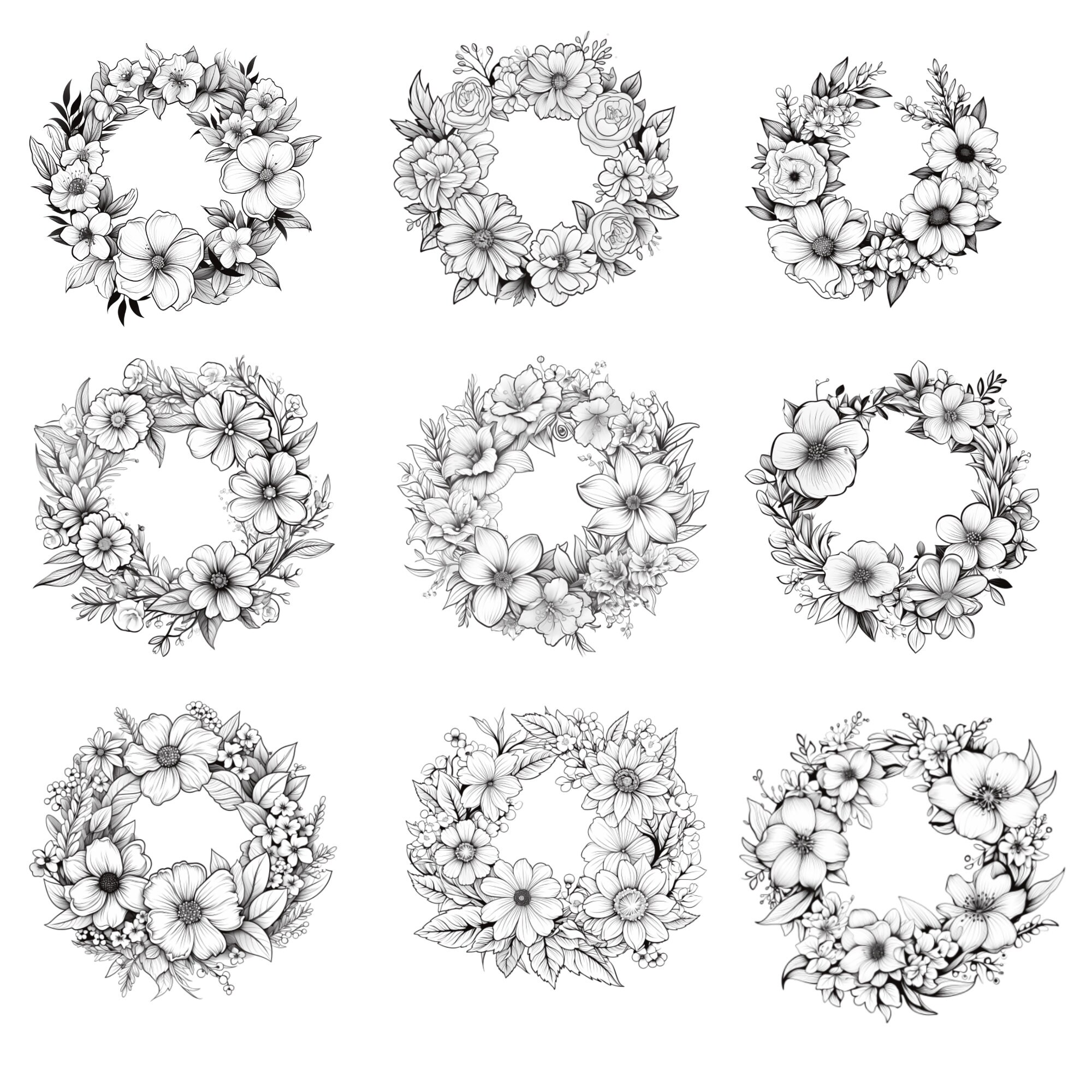 Procreate Flower Wreath Stamps 100 Flower Wreath Procreate Brushes ...