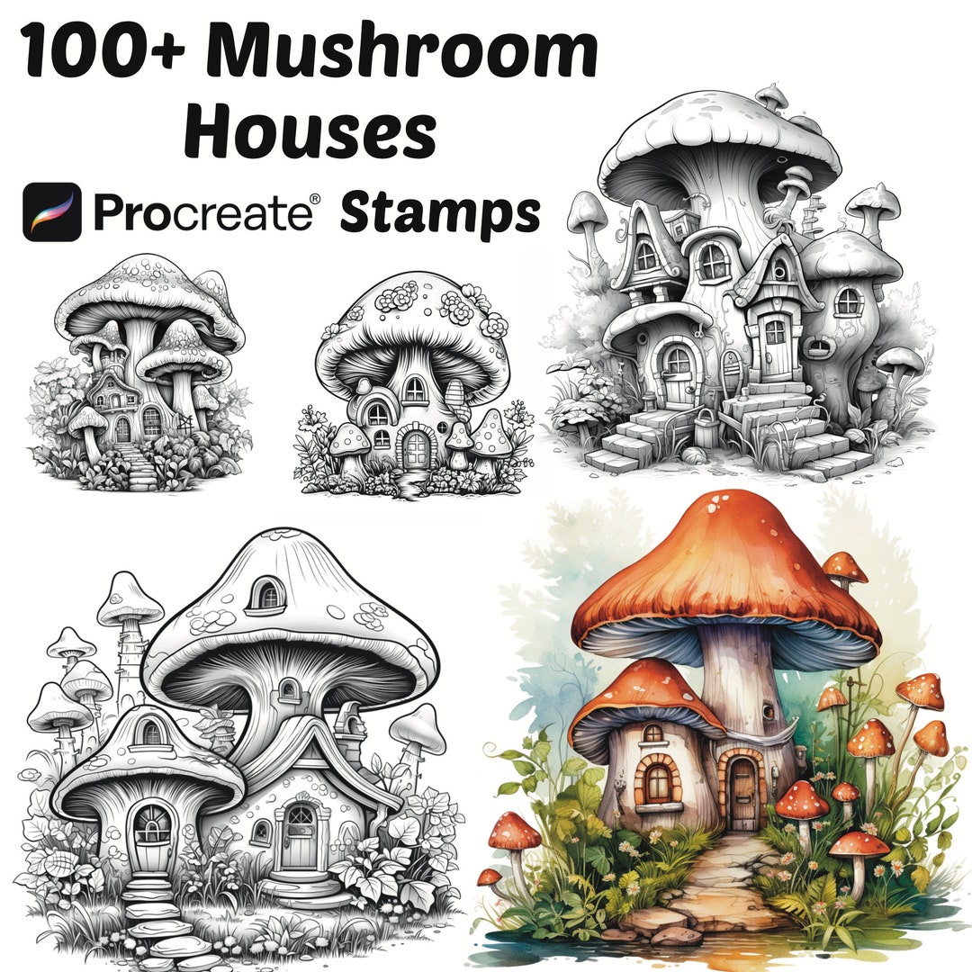 Procreate Mushroom Houses Stamps | 100+ Mystical Mushroom Houses ...