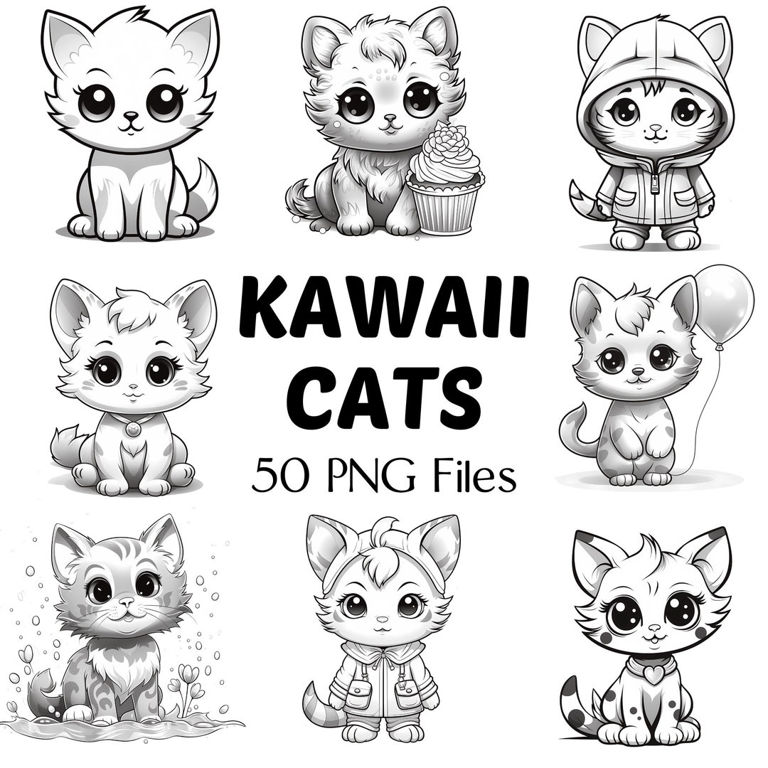 Cute Cats Animals PNG | 50 Kawaii Cats Animals Clipart | Cute Cat | Cat ...