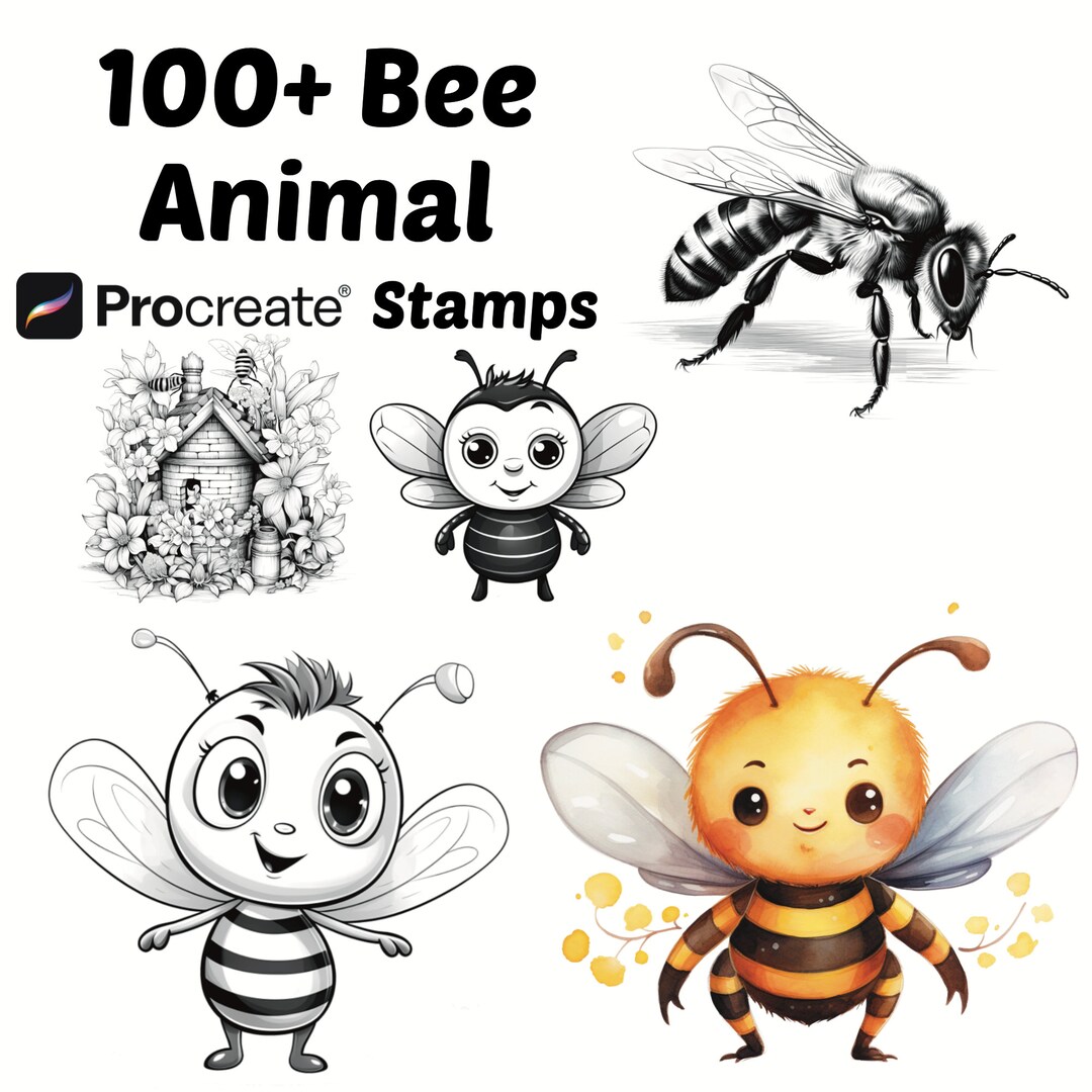 Procreate Animals Stamps | 100+ Cute Bees Procreate Brushes | Honey ...