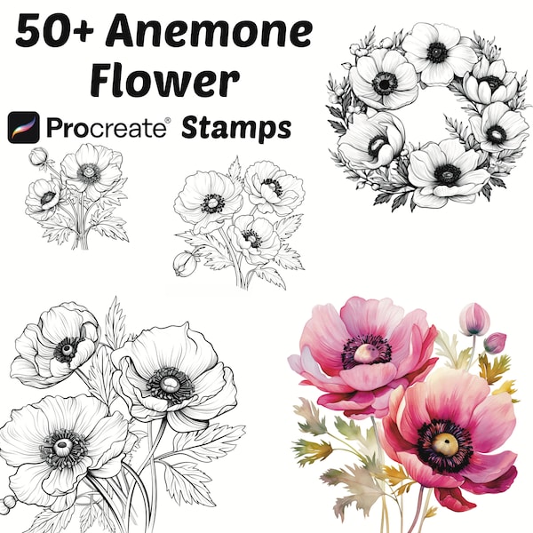 Procreate Anemone Flower Stamps | 50+ Anemone Flower Procreate Brushes | Botanical Procreate | Floral Procreate | Nature Procreate Brushes