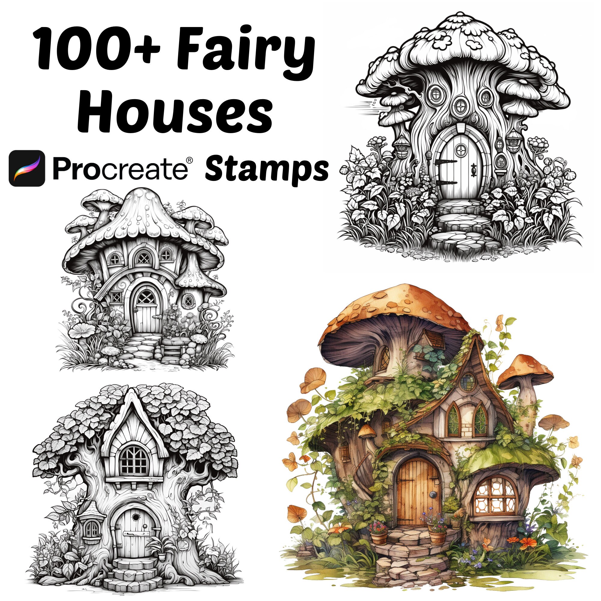 Procreate Fairy Houses Stamps | 100+ Mystical Fairy Houses Procreate ...