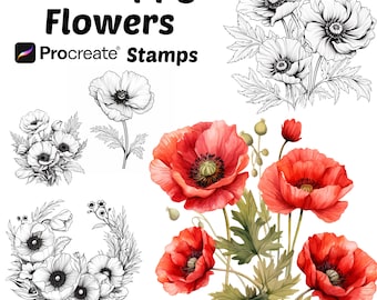 Procreate Poppy Flower Stamps | 50+ Poppy Flower Procreate Brushes | Botanical Procreate | Floral Procreate | Poppy Procreate Stamps