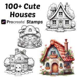 Procreate Cute Houses Stamps | 100+ Procreate Kawaii Homes Brushes | Architecture Procreate Brushes | Procreate Stamps | Kawaii Procreate