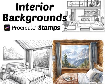 Procreate Interior House Rooms Stamps | 100+ Interior House Backgrounds Procreate Brushes | Architecture Procreate Brushes | House Interior