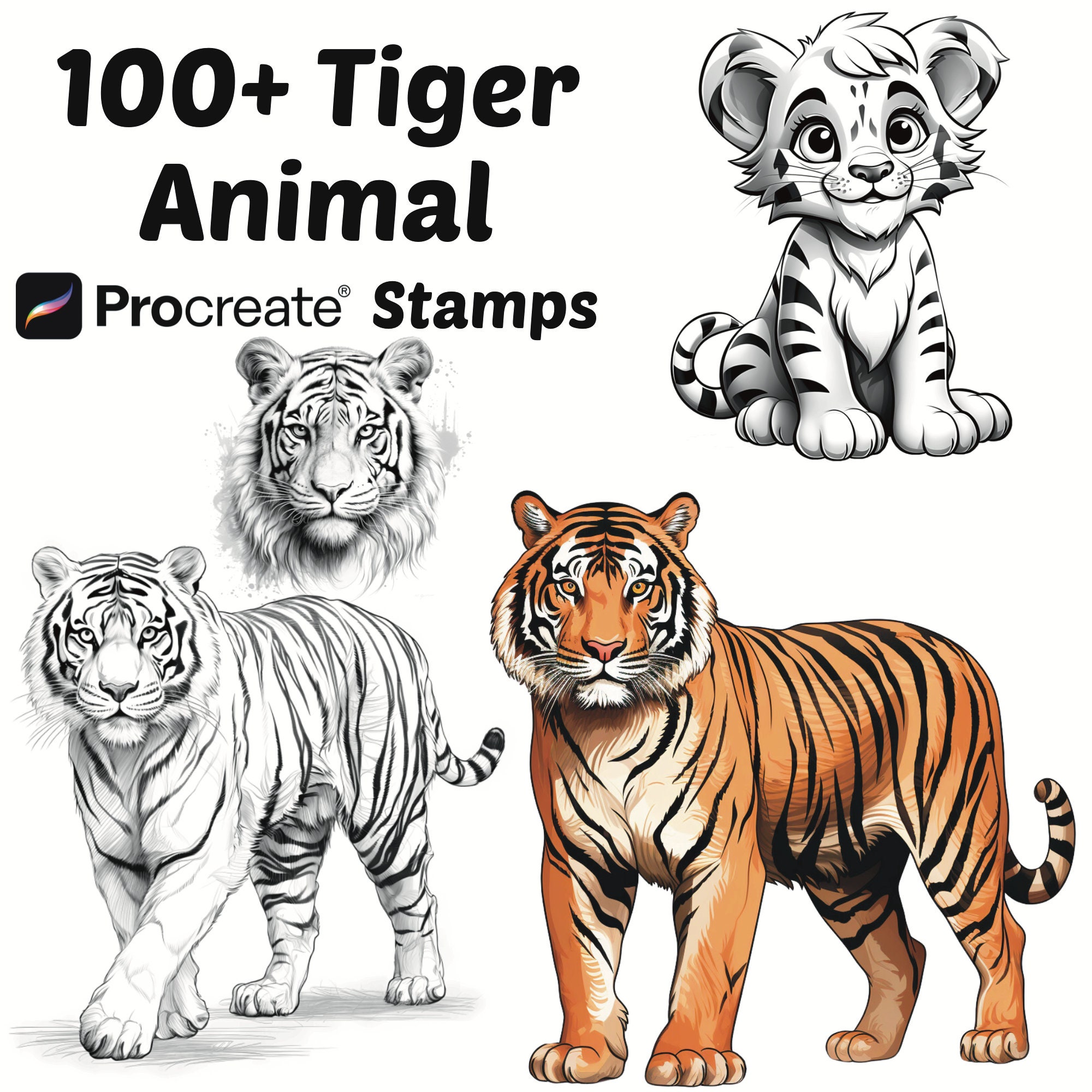 Procreate Animals Stamps | 100+ Tiger Procreate Brushes | Animal ...