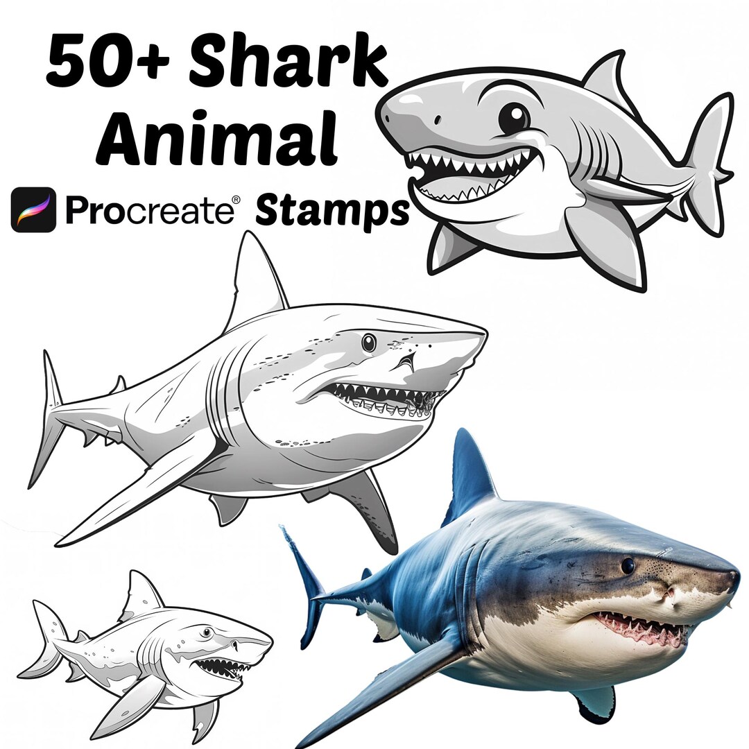 Procreate Animals Stamps | 50+ Shark Procreate Brushes | Fish Animal ...