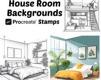 Procreate Minimalist House Rooms Stamps | 100+ Minimalist House Backgrounds Procreate Brushes | Architecture Procreate | House | Interior
