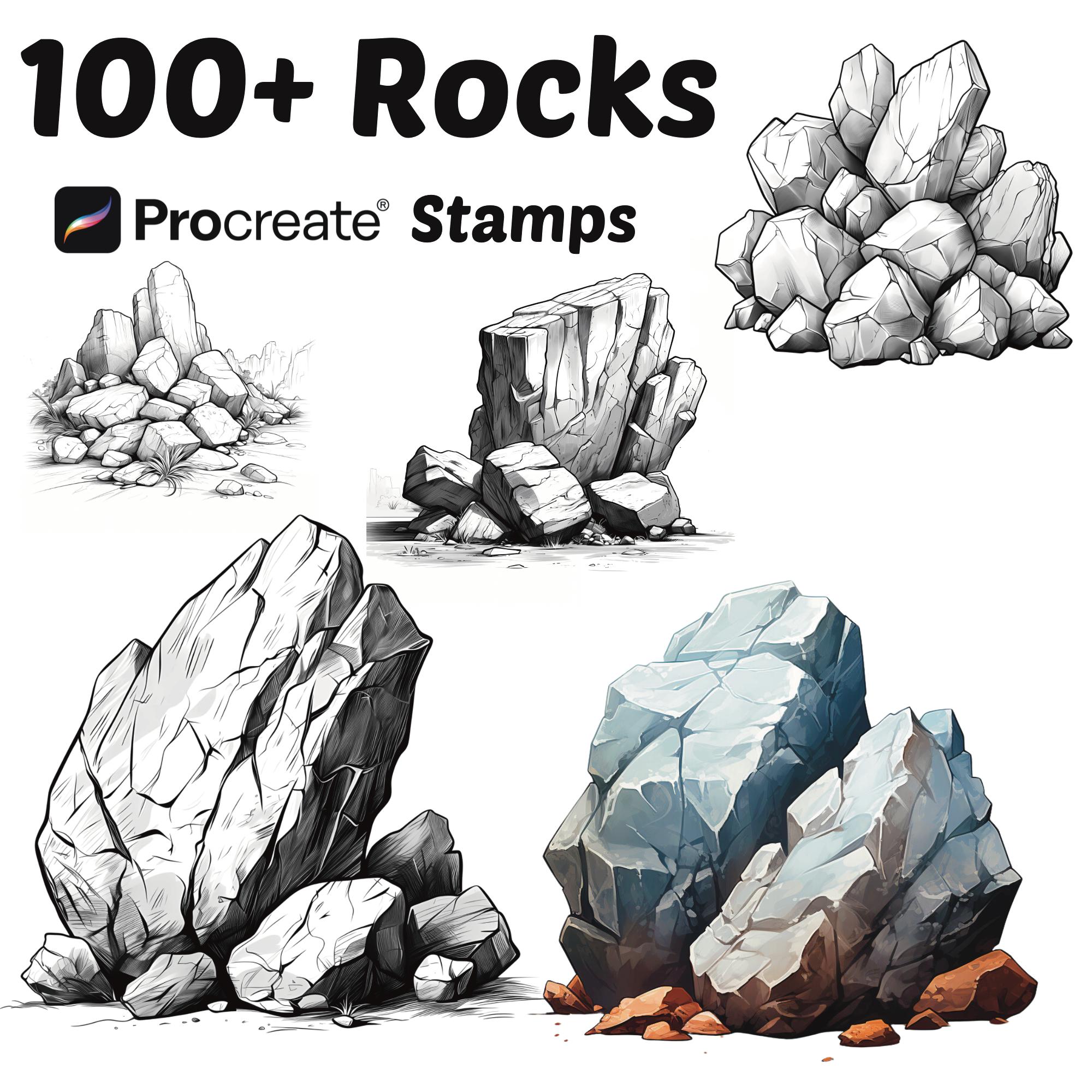 Procreate Rock Stamps & Brushes | 100+ Realistic Stone Textures for Nature and Landscape Art
