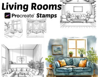 Procreate Living Room Stamps | 100+ Living Room Backgrounds Procreate Brushes | Architecture Procreate | Interior | Minimalist | Vintage