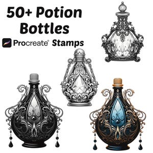 Procreate Potion Bottles Stamps | 50+ Potion Bottle Procreate Brushes | Magical Bottle Procreate Brushes | Mystical Procreate | Celestial
