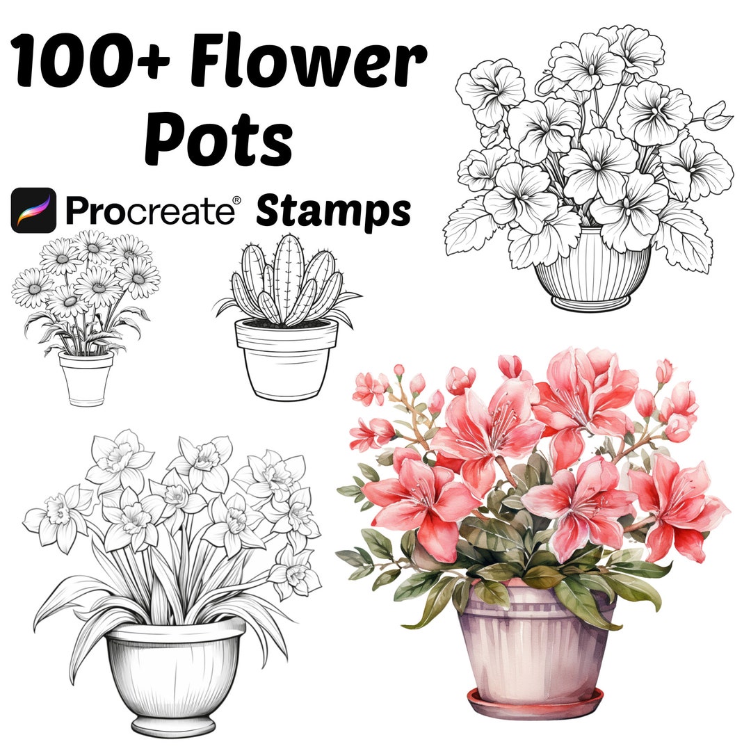 Procreate Flower Pots Stamps | 100+ Flower Pot Procreate Brushes ...