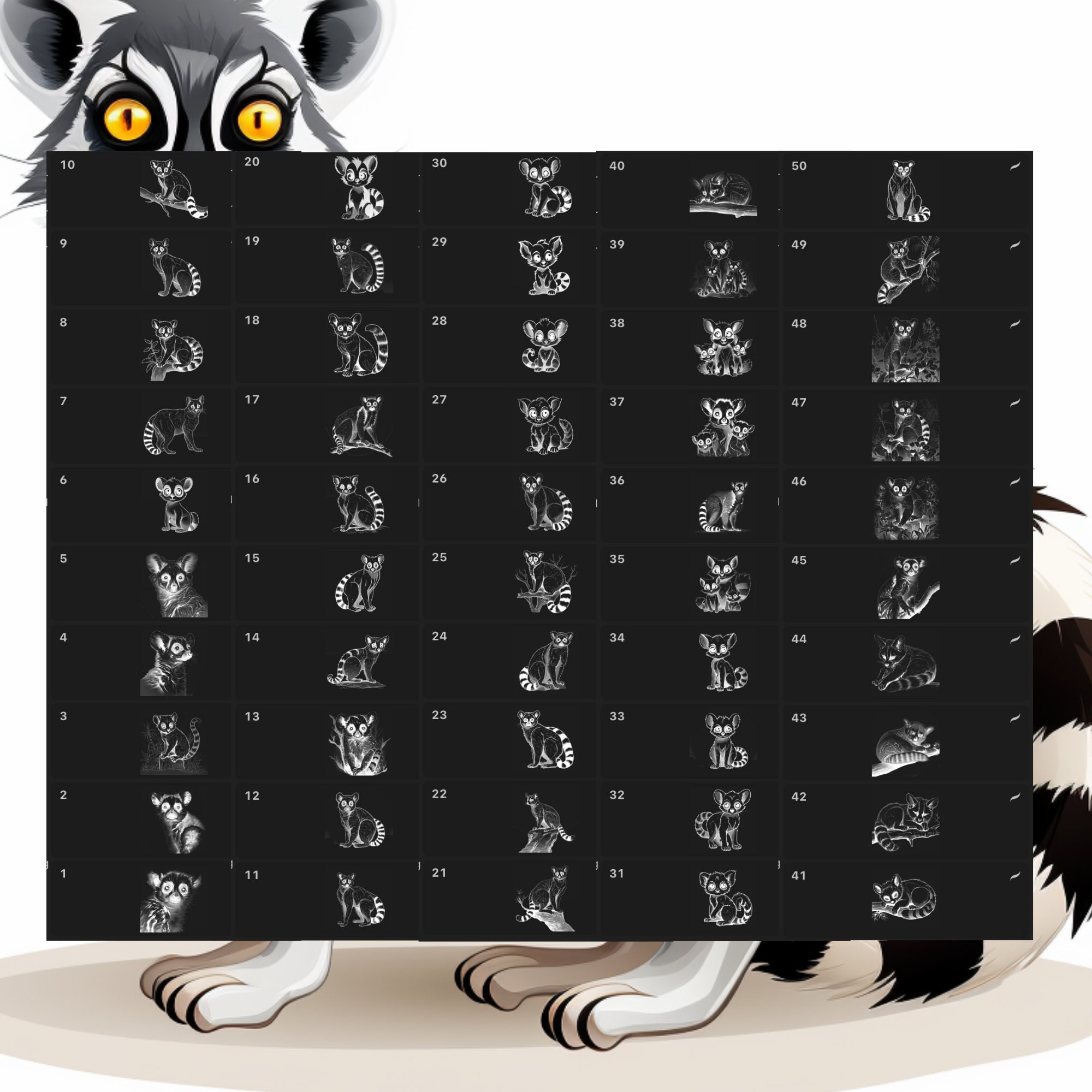 Procreate Animals Stamps | 50+ Lemur Procreate Brushes | Animal ...