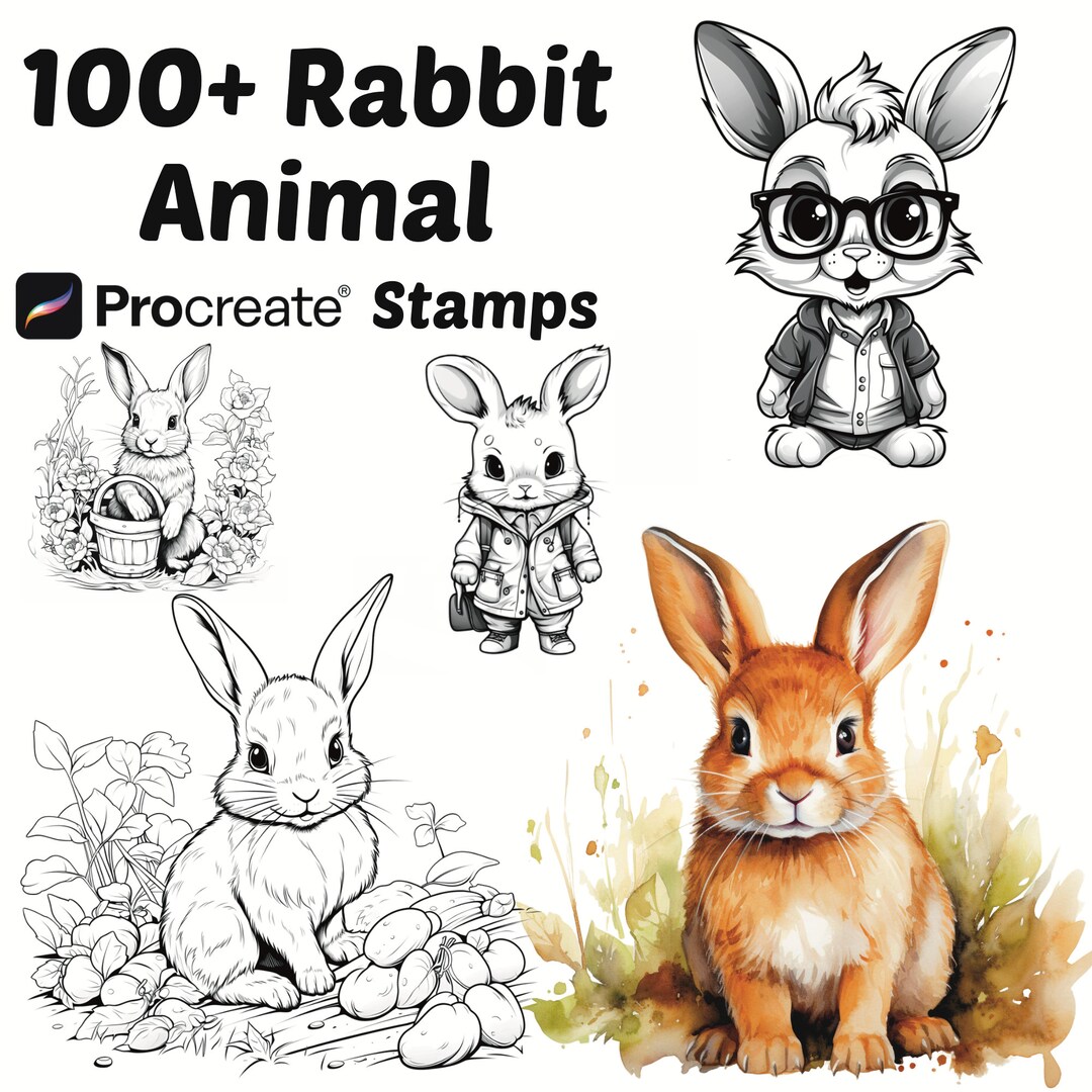 Procreate Animals Stamps | 100+ Cute Rabbit Procreate Brushes | Rabbit ...