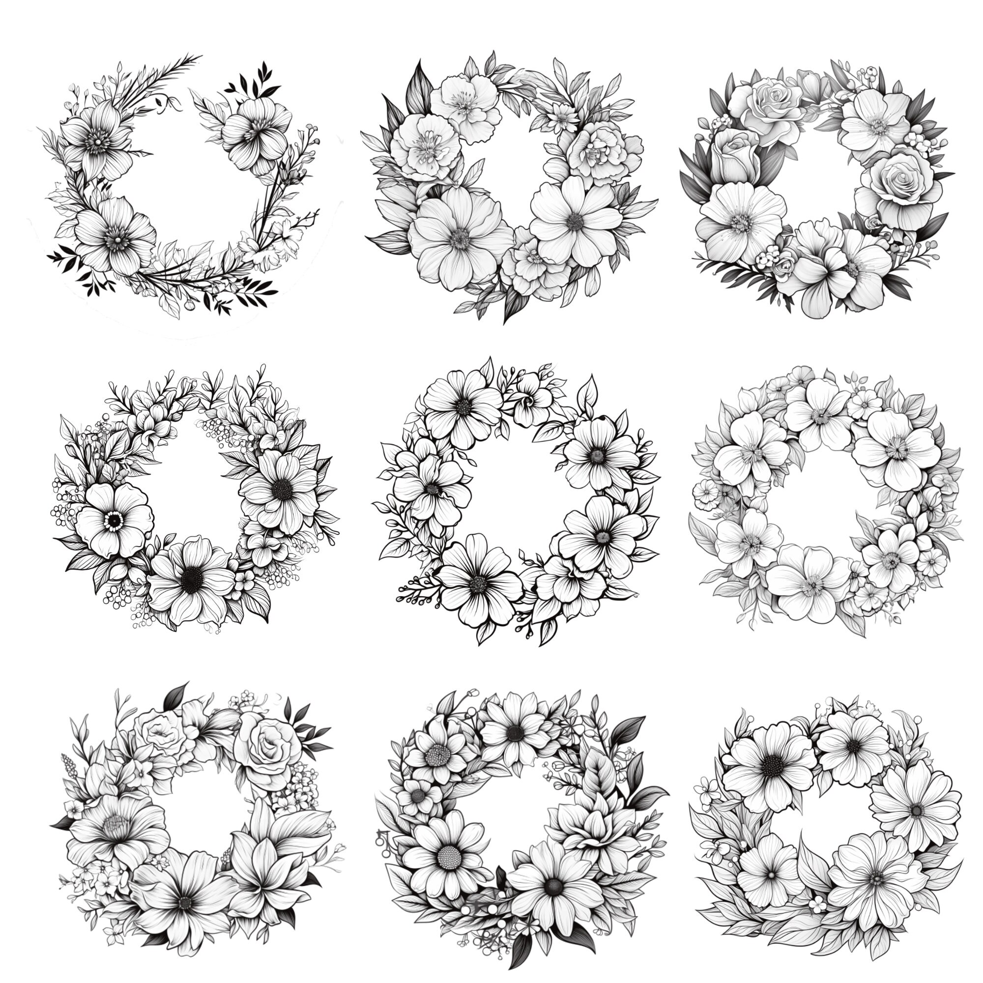 Procreate Flower Wreath Stamps 100 Flower Wreath Procreate Brushes ...