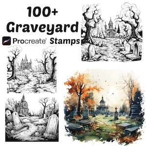 Procreate Graveyard Stamps | 100+ Cemetery Procreate Brushes | Halloween Procreate | Memorial Park Procreate | Horror | Spooky | Creepy