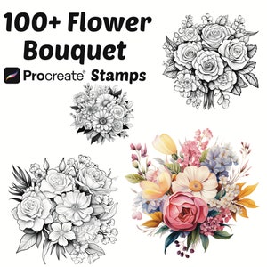 Procreate Blumenstrauß Stempel | 100+ Blumenstrauß Procreate Pinsel | Botanische Zeugung | Florale Zeugung | Blumenstrauß Procreate Briefmarken