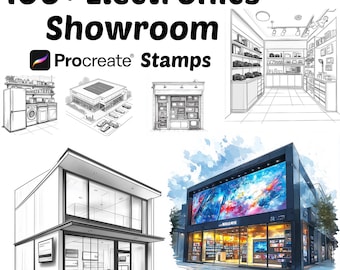 Procreate Electronic Showrooms Background Stamps | 100+ Electronic Shop Background Procreate Brushes | Architecture Procreate | Interior