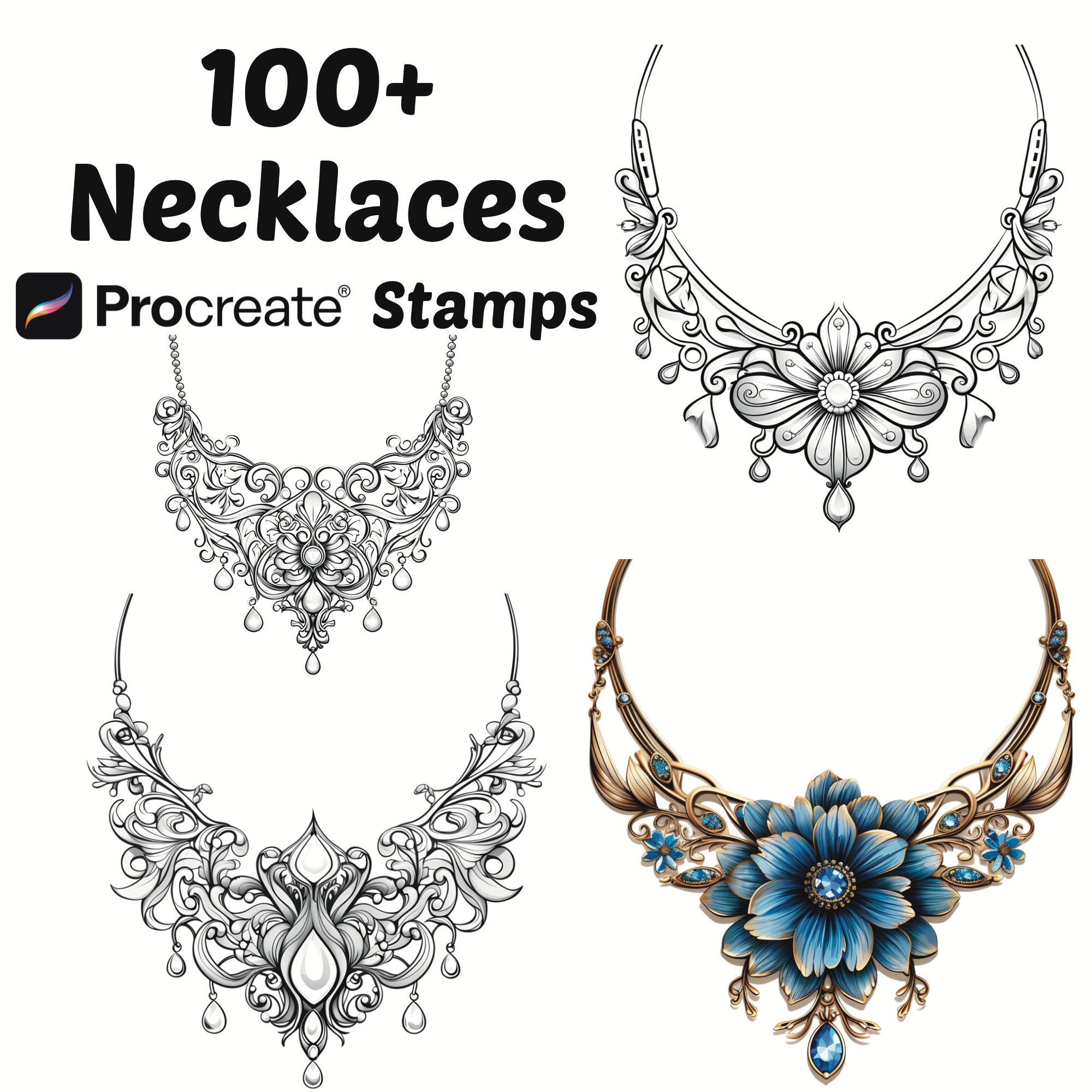 Sellos de collares para Procreate – 100+ pinceles de joyería para moda y bodas