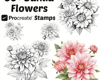 Procreate Dahlia Flower Stamps | 50+ Dahlia Flower Procreate Brushes | Botanical Procreate | Floral Procreate | Nature Procreate | Flower