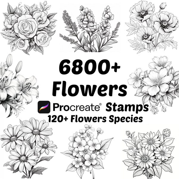 Lot de tampons floraux Procreate | Plus de 6800 pinceaux à procréer fleurs | Procréation botanique | Nature procréer | Ensemble de 120 espèces de fleurs procréation