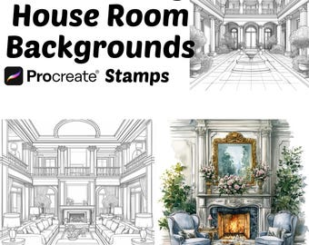 Procreate Luxury House Rooms Stamps | 100+ Luxury House Backgrounds Procreate Brushes | Architecture Procreate Brushes | House | Interior