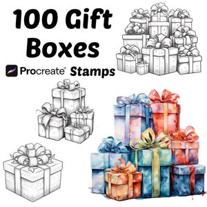 Procreate Gift Boxes Stamps | 100+ Presents Procreate Brushes | Christmas Procreate Brushes | Presents Procreate Stamp | Gift Box Procreate