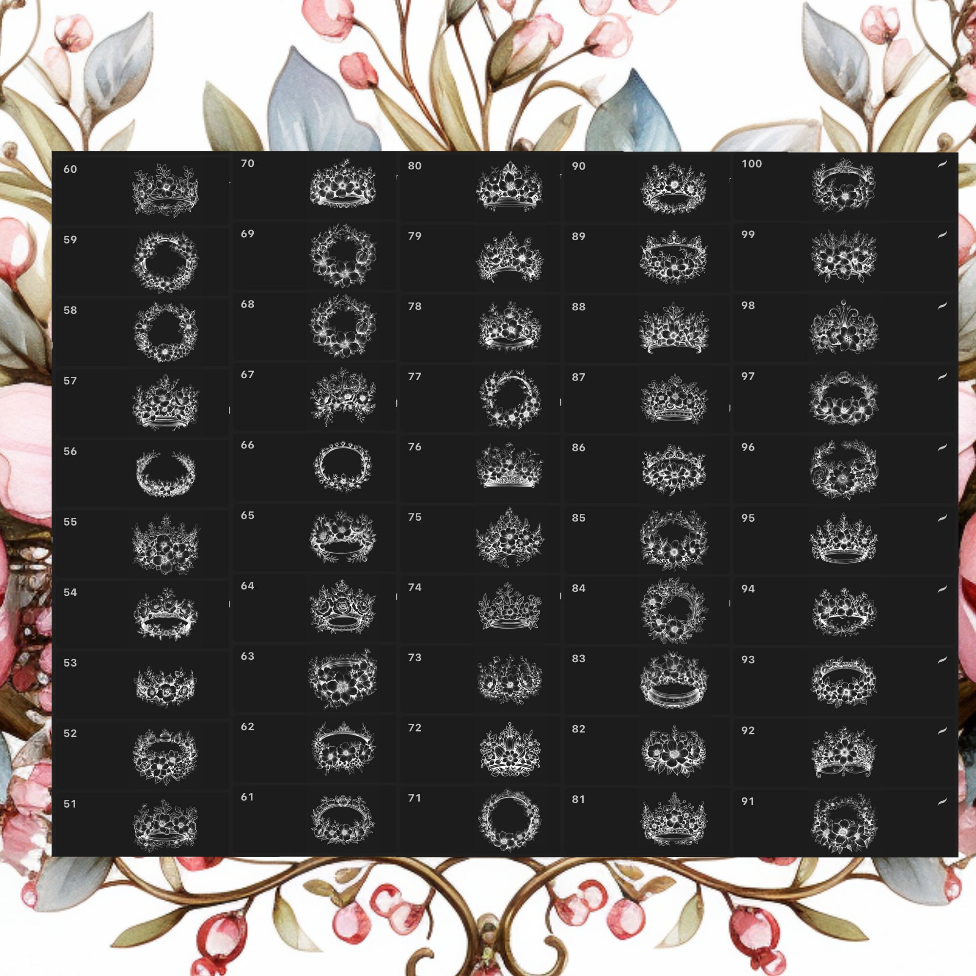 Procreate Floral Crown Stamps 100 Flower Crowns Procreate Brushes Tiara ...