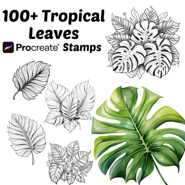 Procreate Tropical Leaves Stamps | 100+ Tropical Leaves Procreate Brushes | Botanical Procreate | Nature Procreate | Forest Procreate Stamp