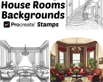 Procreate Vintage House Rooms Stamps | 100+ Vintage House Backgrounds Procreate Brushes | Architecture Procreate Brushes | House | Interior