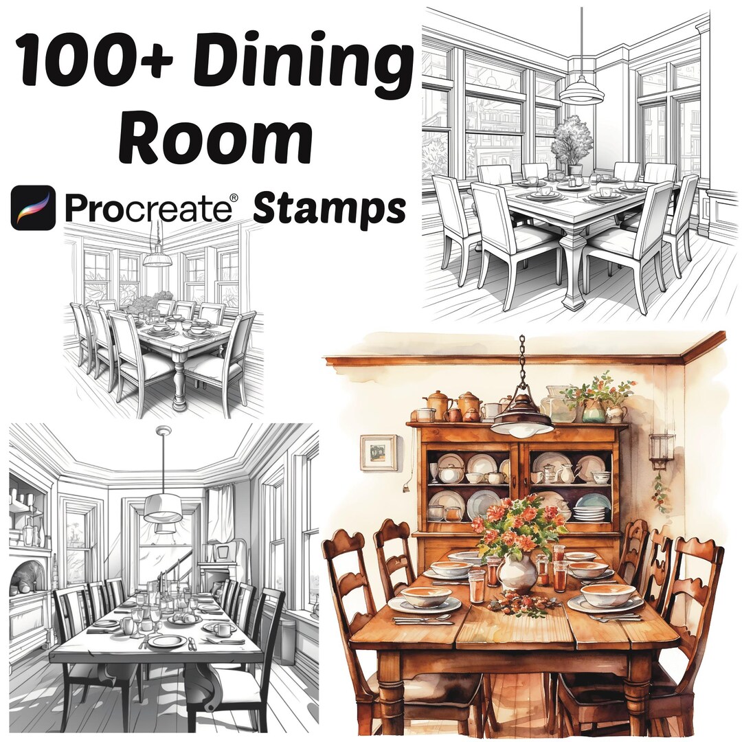 Procreate Dining Room Stamps | 100+ Rooms Background Procreate Brushes ...