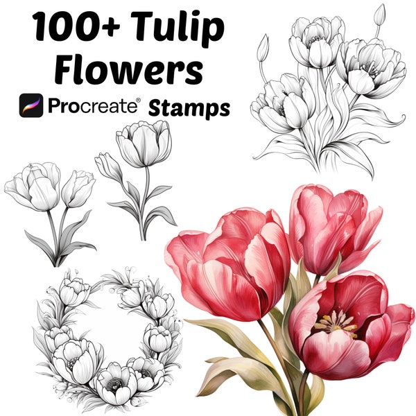 Procreate Tulip Flower Stamps | 100+ Tulip Flower Procreate Brushes | Botanical Procreate | Floral Procreate | Tulip Procreate Stamps