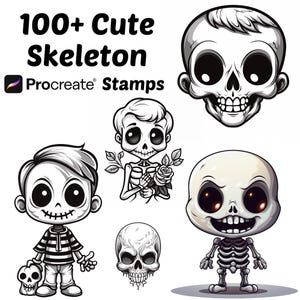 Procreate Cute Skeleton Stamps | 100+ Funny Skeleton Procreate Brushes | Halloween Procreate Brushes | Spooky Procreate Brushes | Horror
