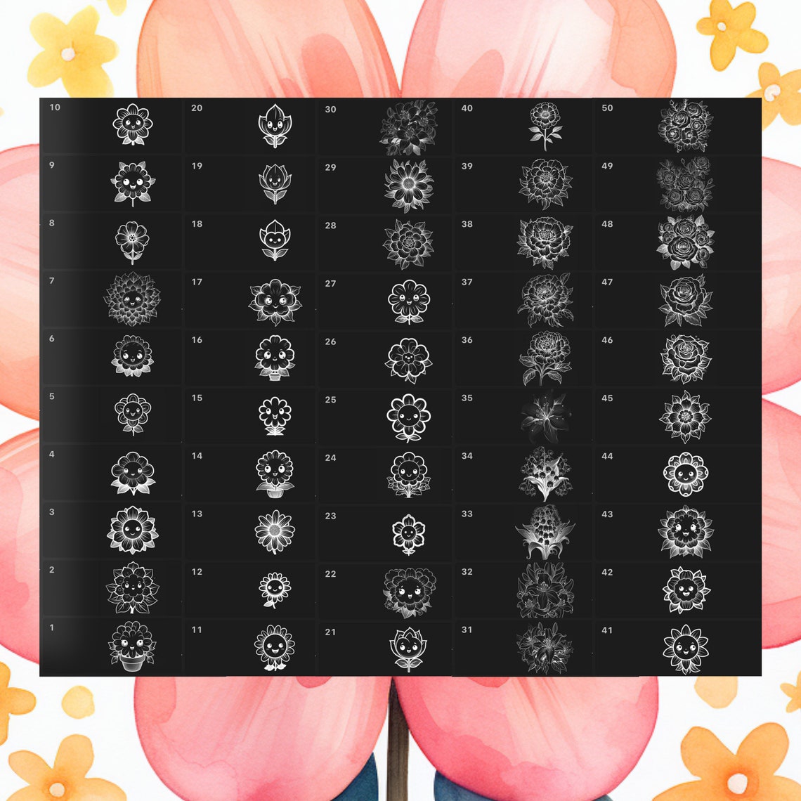 Procreate Flower Stamps | 100 Cute Flower Procreate Brushes | Botanical ...