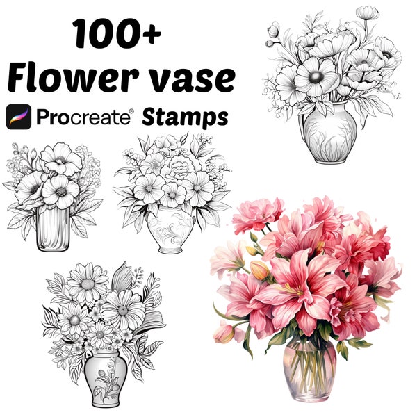 Procreate Flower Vase Stamps | 100+ Flower Vase Procreate Brushes | Botanical Procreate | Floral Procreate | Flower Vase Procreate