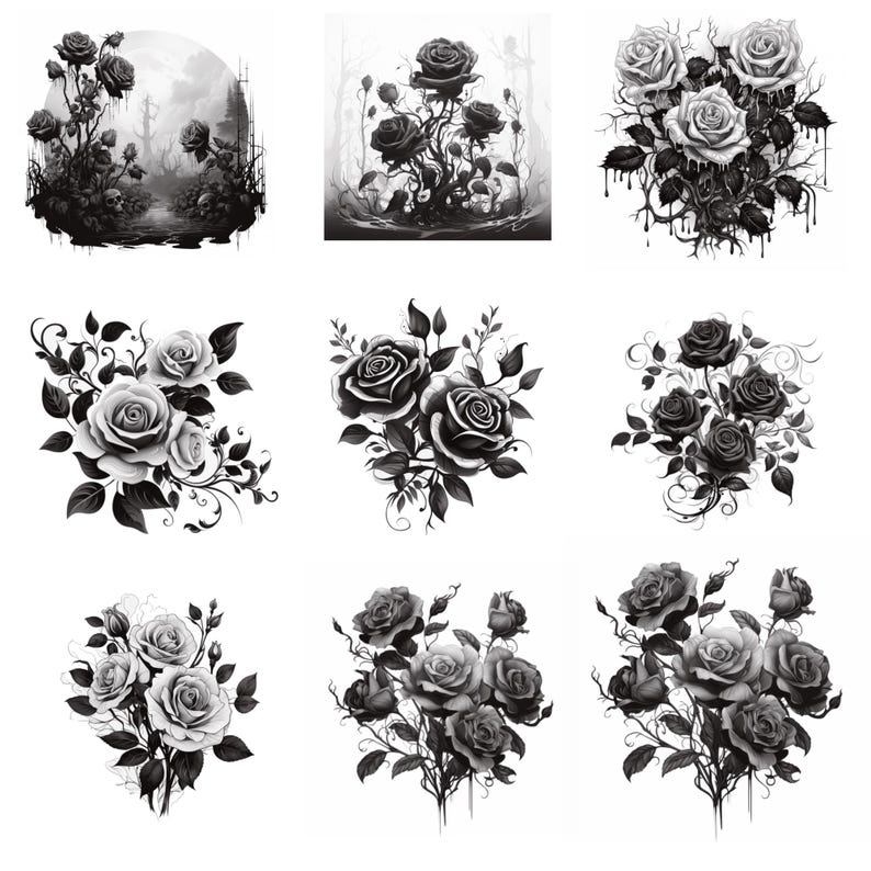 Procreate Gothic Roses Stamps | 100+ Tattoo Roses Procreate Brushes ...