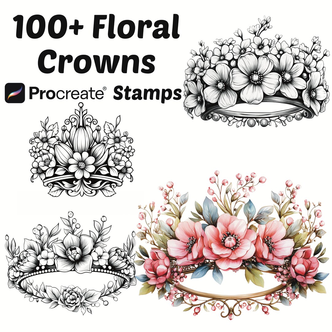 Procreate Floral Crown Stamps | 100+ Flower Crowns Procreate Brushes ...