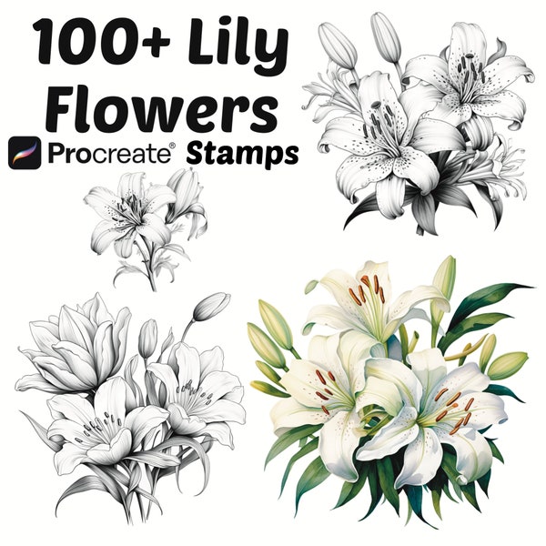 Procreate Lily Flower Stamps | 100+ Lily Flower Procreate Brushes | Botanical Procreate | Floral Procreate | Lily Flower Procreate Stamps