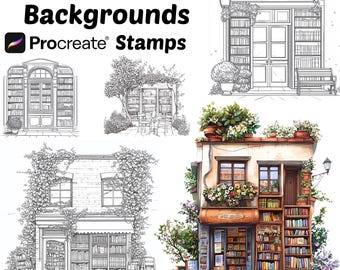 Procreate Bookstore Background Stamps | 100+ Book Shop Background Procreate Brushes | Books Procreate | Background Procreate |Shop Procreate