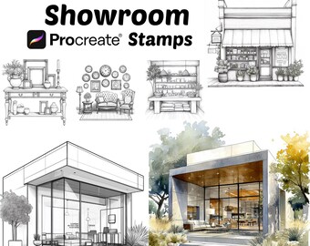 Procreate Home Décor Shop Background Stamps | 100+ Home Décor Showrooms Background Procreate Brushes | Architecture Procreate | Interior