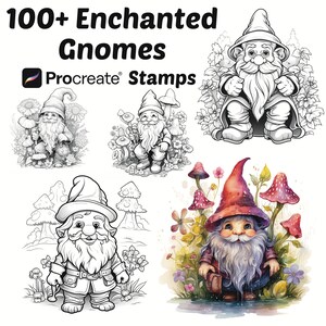 Procreate Enchanted Gnome Stamps | 100+ Mystical Gnome With Flowers ...